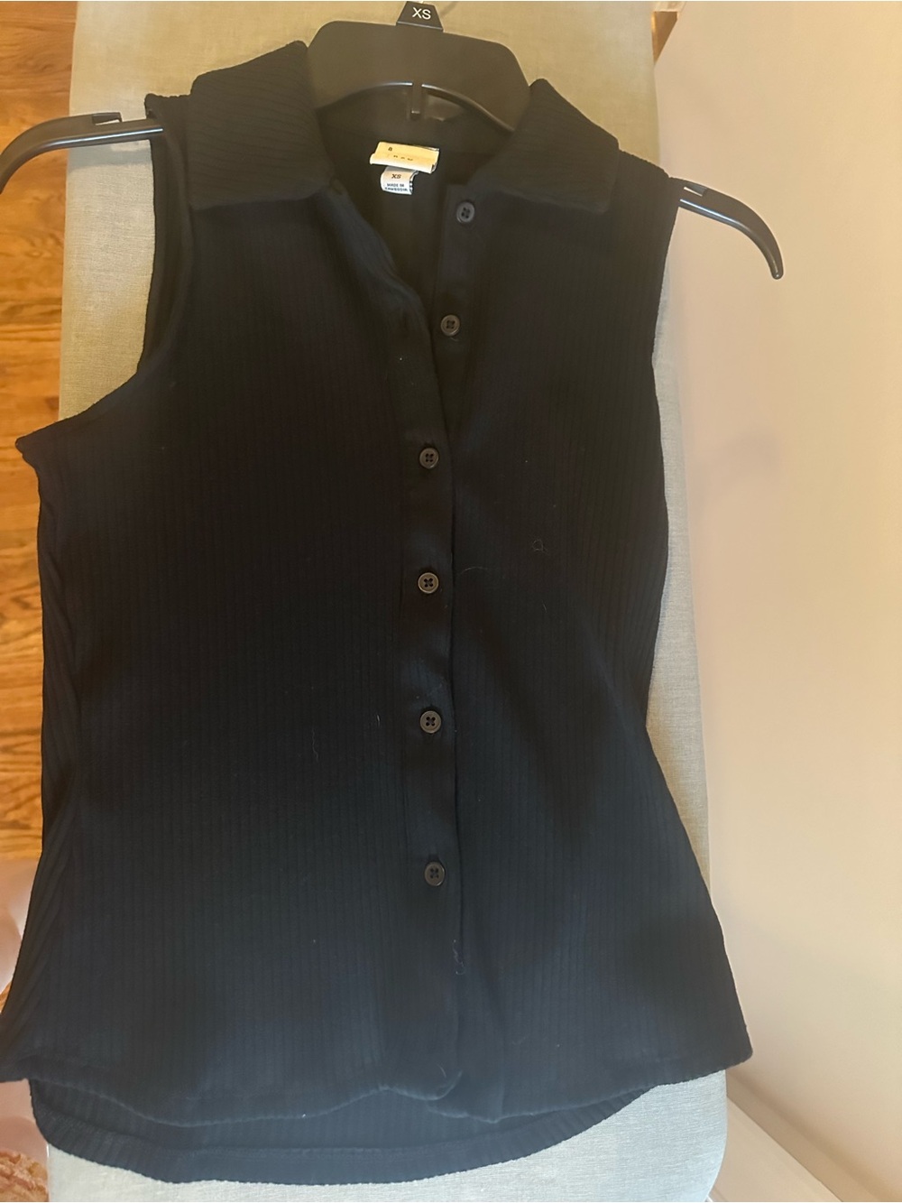 a new day Black Ribbed Button-Front Sleeveless Tank with Collar